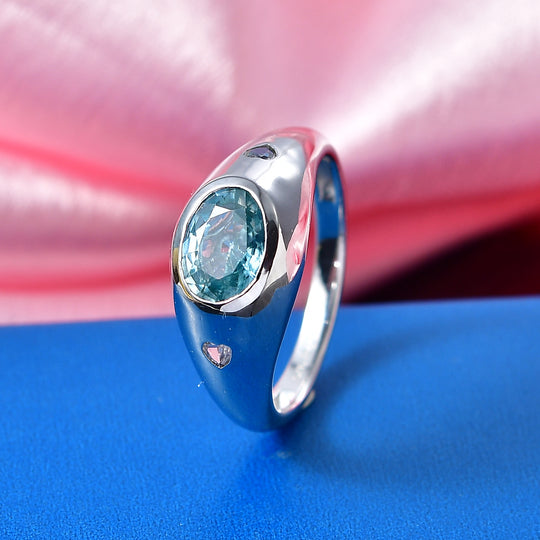 D'Joy Blauer Zirkon, Weißer Zirkon Ring 925 Silber Rhodiniert (Größe 21.00) ca. 2,06 ct