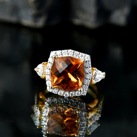 D'Joy AA Citrin, Moissanit Ring 925 Silber 750 Gelbgold vermeil (Größe 17.00) ca. 4,35 ct (9-15 Werktage Lieferzeit)