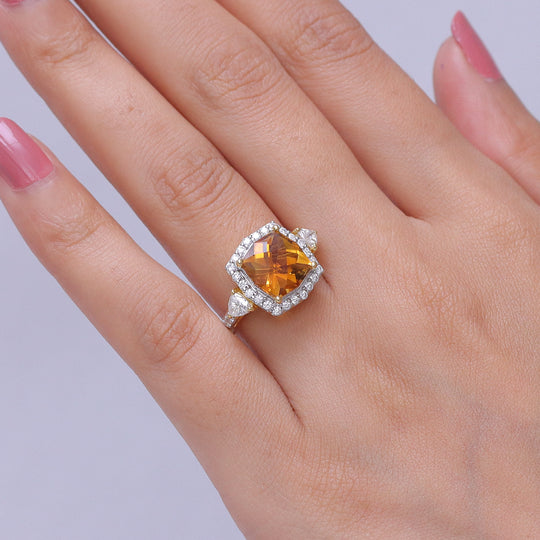 D'Joy AA Citrin, Moissanit Ring 925 Silber 750 Gelbgold vermeil (Größe 17.00) ca. 4,35 ct (9-15 Werktage Lieferzeit)