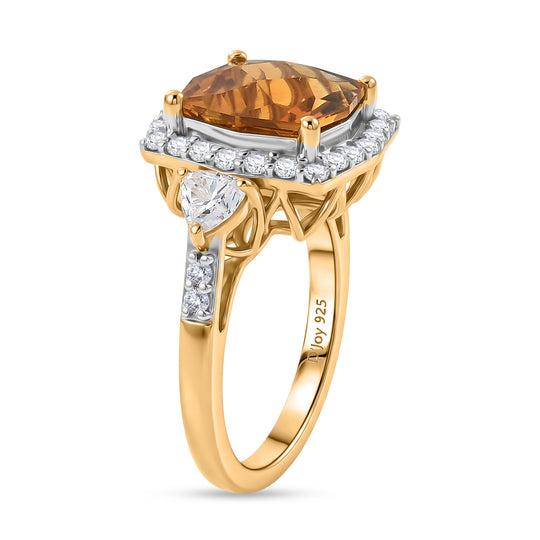 D'Joy AA Citrin, Moissanit Ring 925 Silber 750 Gelbgold vermeil (Größe 17.00) ca. 4,35 ct (9-15 Werktage Lieferzeit)