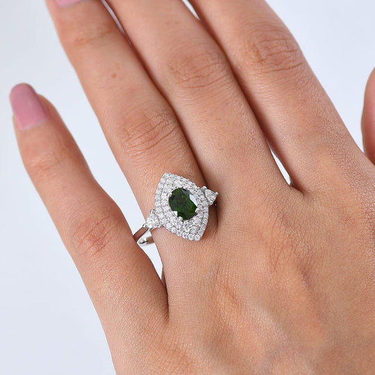 D'Joy AA Natürlicher Chromdiopsid, Moissanit AGI zertifiziert Ring 925 Silber Rhodiniert (Größe 19.00) ca. 2,20 ct