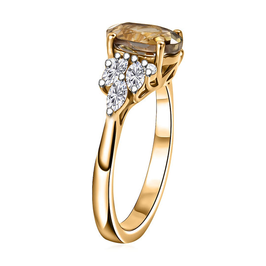 D'Joy AA Turkizit, Moissanit AGI zertifiziert Ring 925 Silber 750 Gelbgold vermeil (Größe 16.50) ca. 1,89 ct