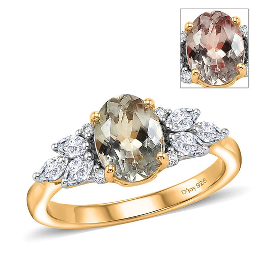 D'Joy AA Turkizit, Moissanit AGI zertifiziert Ring 925 Silber 750 Gelbgold vermeil (Größe 16.50) ca. 1,89 ct