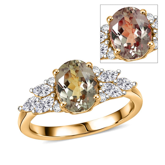 D'Joy AA Turkizit, Moissanit AGI zertifiziert Ring 925 Silber 750 Gelbgold vermeil (Größe 16.50) ca. 1,89 ct