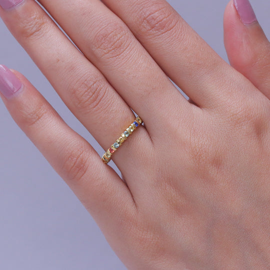 D'Joy Mehrfarbig Saphir Ring 925 Silber 750 Gelbgold vermeil (Größe 21.00) ca. 1,16 ct