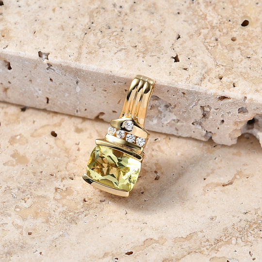 D'Joy AAA Ouro Verde-Quarz, Weißer Zirkon Anhänger 925 Silber 750 Vergoldet ca. 1,48 ct.