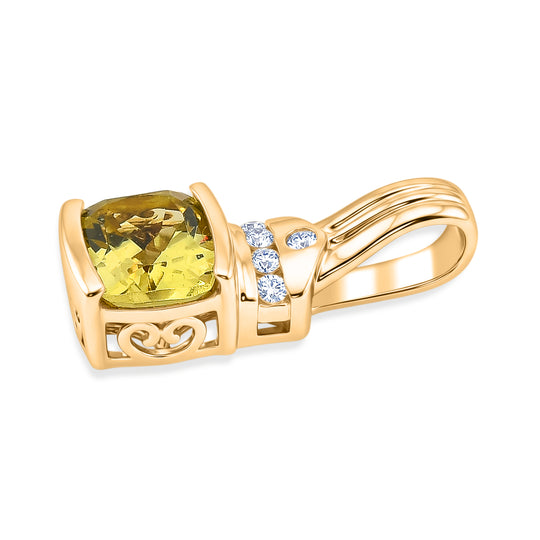 D'Joy AAA Ouro Verde-Quarz, Weißer Zirkon Anhänger 925 Silber 750 Vergoldet ca. 1,48 ct.