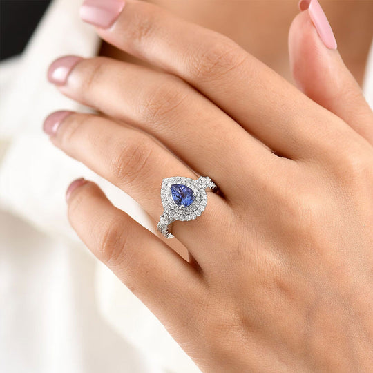 D'Joy AA Tansanit, Moissanit AGI zertifiziert Ring 925 Silber Rhodiniert (Größe 18.00) ca. 1,79 ct