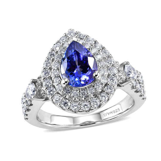 D'Joy AA Tansanit, Moissanit AGI zertifiziert Ring 925 Silber Rhodiniert (Größe 18.00) ca. 1,79 ct