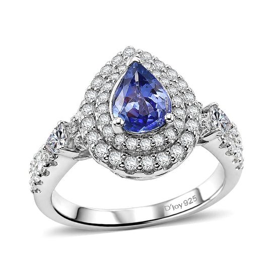 D'Joy AA Tansanit, Moissanit AGI zertifiziert Ring 925 Silber Rhodiniert (Größe 18.00) ca. 1,79 ct
