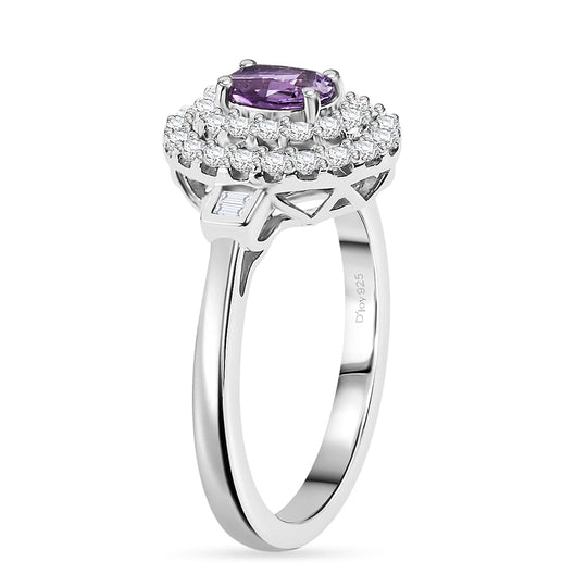 D'Joy AA Lila Spinell, Moissanit AGI zertifiziert Ring 925 Silber Rhodiniert (Größe 17.00) ca. 1,10 ct