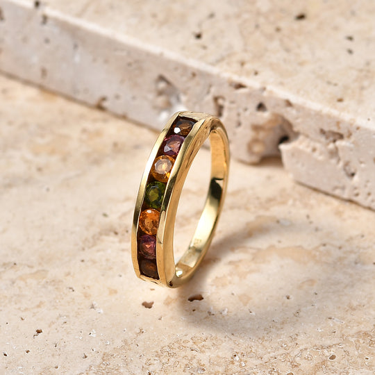 EverTrue AA Multi-Turmalin Ring, Messing mit Gelbgold E-Beschichtung - 0,83 ct.