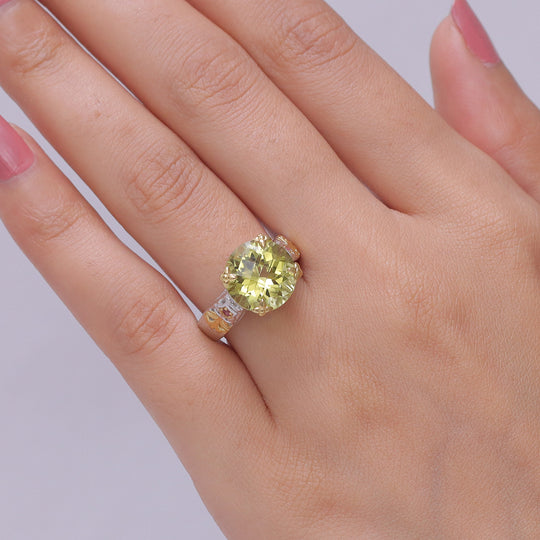 D'Joy AAA Ouro Verde-Quarz, Natürlicher Rhodolith Granat Ring 925 Silber Rhodiniert und 750 Gelbgold Vermeil (Größe 18.00) ca. 6,28 ct
