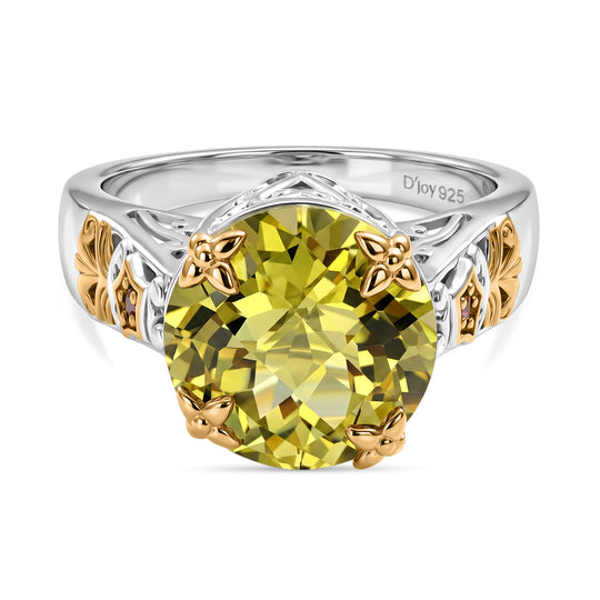 D'Joy AAA Ouro Verde-Quarz, Natürlicher Rhodolith Granat Ring 925 Silber Rhodiniert und 750 Gelbgold Vermeil (Größe 18.00) ca. 6,28 ct