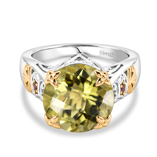 D'Joy AAA Ouro Verde-Quarz, Natürlicher Rhodolith Granat Ring 925 Silber Rhodiniert und 750 Gelbgold Vermeil (Größe 18.00) ca. 6,28 ct