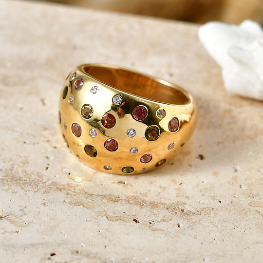 EVER TRUE AA Mehrfarbiger-Turmalin Ring Nickelfreies Messing (Größe 20.00) ca. 1.28 ct
