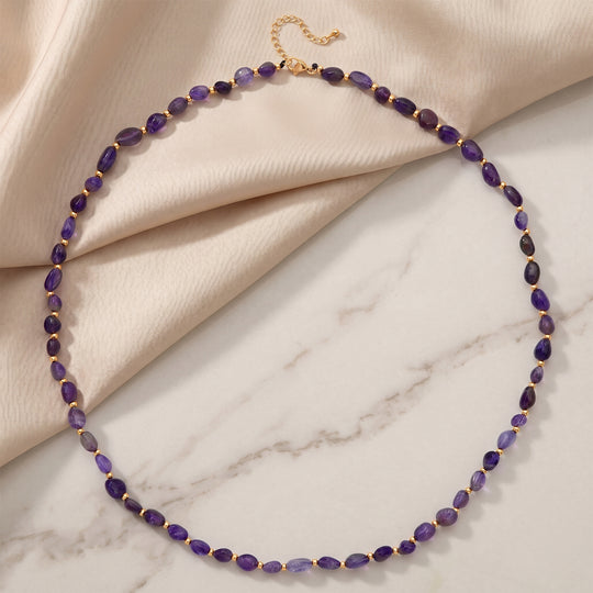 Afrikanischer Amethyst Halskette ca. 60 cm +5 cm Extender, Reine Legierung Goldton ca. 100.00 ct