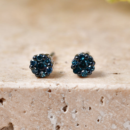 D'Joy Blauer Diamant Ohrringe 925 Silber Rhodiniert