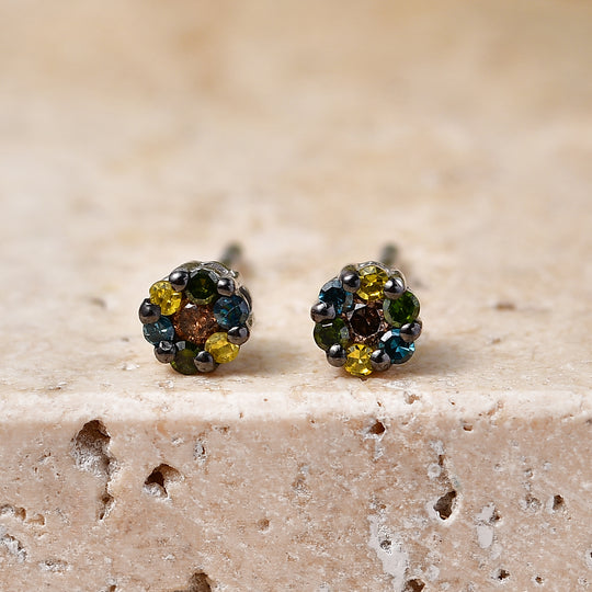 D'Joy Natürlicher Champagner Diamant, Blauer Diamant Ohrringe 925 Silber Rhodiniert ca. 0.15 ct