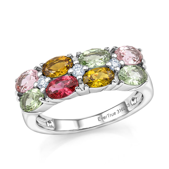 EVER TRUE AA Mehrfarbiger-Turmalin, Moissanit Ring 316L Edelstahl (Größe 20.00) ca. 2.63 ct