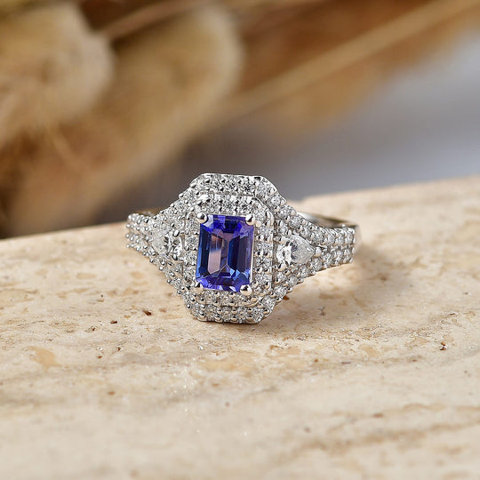 D'Joy AA Tansanit, Moissanit AGI zertifiziert Ring 925 Silber Rhodiniert (Größe 18.00) ca. 2,50 ct