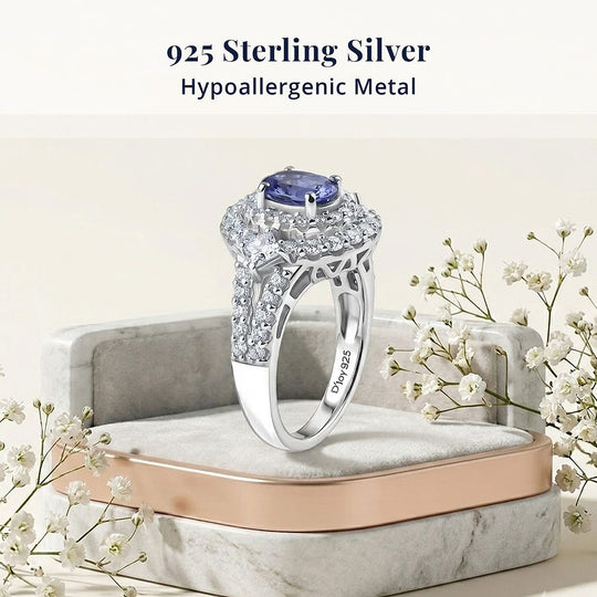 D'Joy AA Tansanit, Moissanit AGI zertifiziert Ring 925 Silber Rhodiniert (Größe 19.00) ca. 2,50 ct