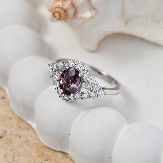 LUXURIANT (10-16 Werktage Lieferzeit) 2 ct. AAA lila Spinell und Labor Diamant Ring in 417 Weißgold
