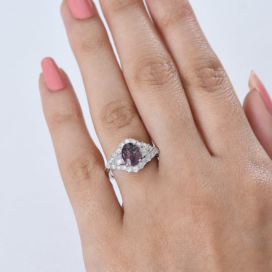 LUXURIANT (10-16 Werktage Lieferzeit) 2 ct. AAA lila Spinell und Labor Diamant Ring in 417 Weißgold