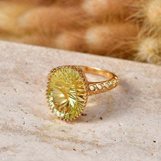 D'Joy AAA Ouro Verde-Quarz Ring 925 Silber 750 Gelbgold vermeil (Größe 18.00) ca. 10,09 ct