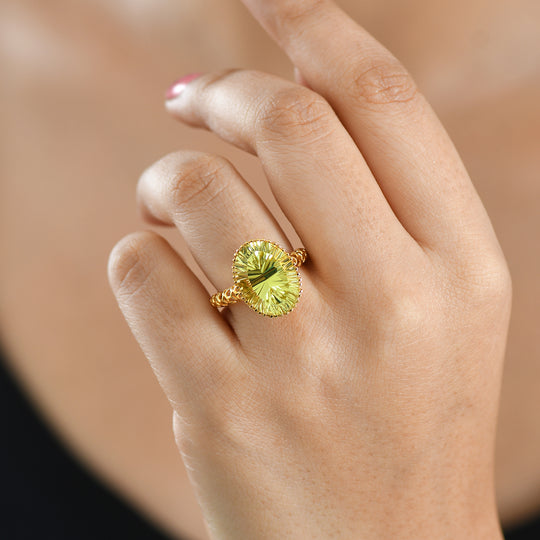 D'Joy AAA Ouro Verde-Quarz Ring 925 Silber 750 Gelbgold vermeil (Größe 18.00) ca. 10,09 ct