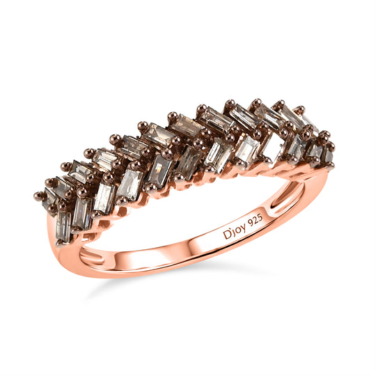 D'Joy Natürlicher Champagner Diamant Ring 925 Silber 750 Roségold vermeil (Größe 17.00) ca. 0.50 ct