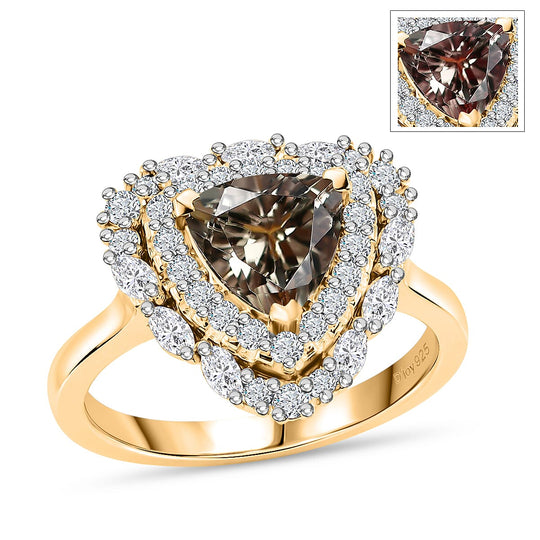 D'Joy AA Turkizit, Moissanit AGI zertifiziert Ring 925 Silber 750 Gelbgold vermeil (Größe 19.00) ca. 2,24 ct