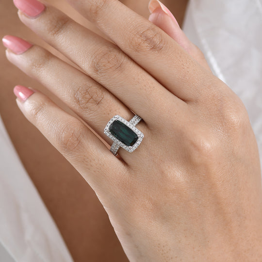 Rhapsody AAAA Indicolite, Weißer Diamant Ring 950 Platin (Größe 17.00) (10-16 Werktage Lieferzeit) ca. 3,96 ct