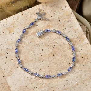 D'Joy Tansanit, Weißer Zirkon Armband ca. 19 cm 925 Silber Rhodiniert ca. 4,15 ct.