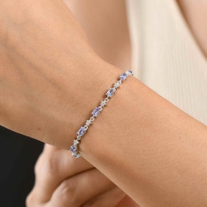 D'Joy Tansanit, Weißer Zirkon Armband ca. 19 cm 925 Silber Rhodiniert ca. 4,15 ct.