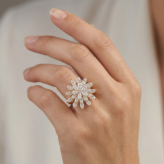 Weißer Zirkonia Ring Nickelfreies Messing, flexibles (Größe 19.00-20.00), Goldfarben