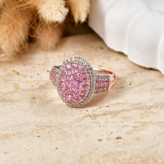 D'Joy Rosa Saphir und Zirkon Ring, 925 Silber 750 Roségold Vermeil - 1,78 ct.