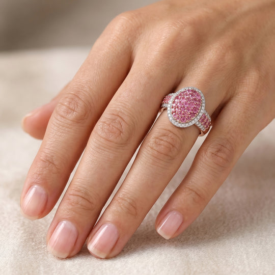 D'Joy Rosa Saphir und Zirkon Ring, 925 Silber 750 Roségold Vermeil - 1,78 ct.