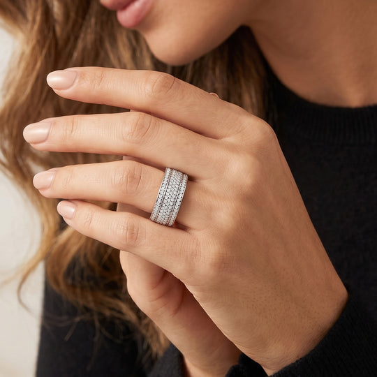 D'Joy Weißer Diamant Ring 925 Silber Rhodiniert (Größe 18.00) ca. 0,53 ct