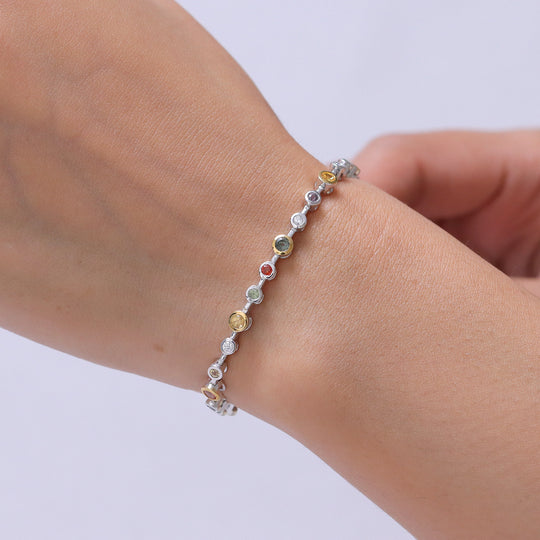 D'Joy Mehrfarbig Saphir Armband ca. 19 cm 925 Silber Rhodiniert und 750 Gelbgold Vermeil ca. 3,27 ct.