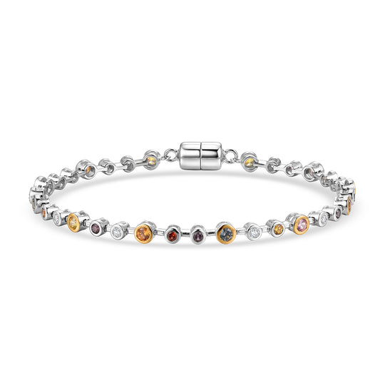 D'Joy Mehrfarbig Saphir Armband ca. 19 cm 925 Silber Rhodiniert und 750 Gelbgold Vermeil ca. 3,27 ct.
