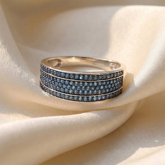 D'Joy Blauer Diamant Ring 925 Silber Rhodiniert (Größe 21.00) ca. 0,55 ct