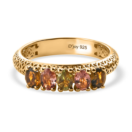 D'Joy AA Mehrfarbig-Turmalin Ring 925 Silber Gold (Größe 21.00) ca. 0.98 ct