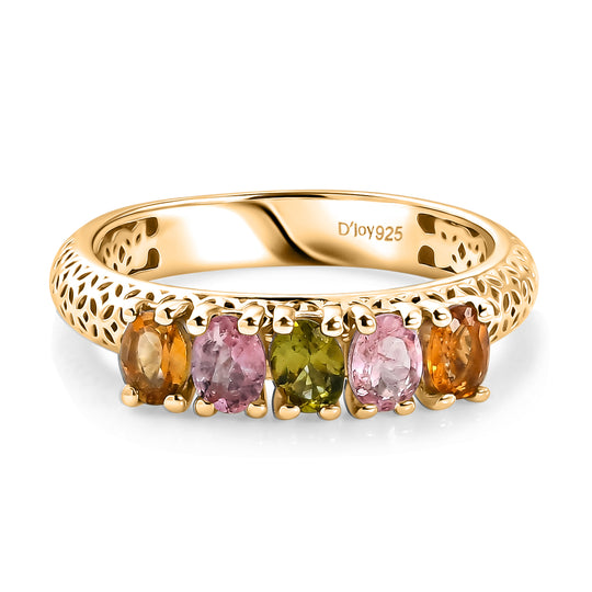 D'Joy AA Mehrfarbig-Turmalin Ring 925 Silber Gold (Größe 21.00) ca. 0.98 ct