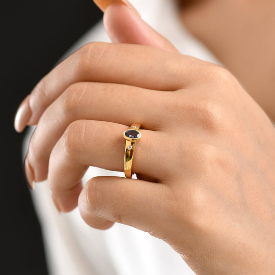 D'Joy Pfau Tansanit, Moissanit Ring 925 Silber 750 Gelbgold vermeil (Größe 21.00) ca. 0,49 ct