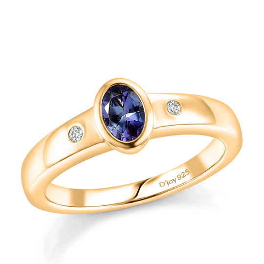 D'Joy Pfau Tansanit, Moissanit Ring 925 Silber 750 Gelbgold vermeil (Größe 21.00) ca. 0,49 ct