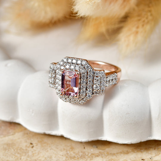 D'Joy AA Rosa Morganit, Moissanit AGI zertifiziert Ring 925 Silber 750 Roségold vermeil (Größe 17.00) (10-16 Werktage Lieferzeit) ca. 1,84 ct