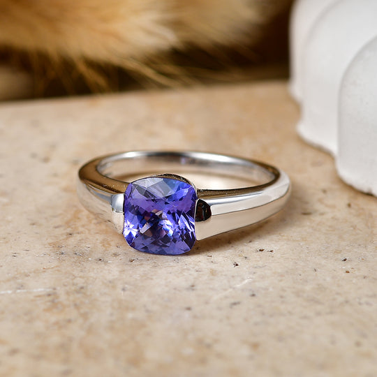 D'Joy Sehr Seltener Tansanit Ring 925 Silber Rhodiniert (Größe 17.00) ca. 1.86 ct