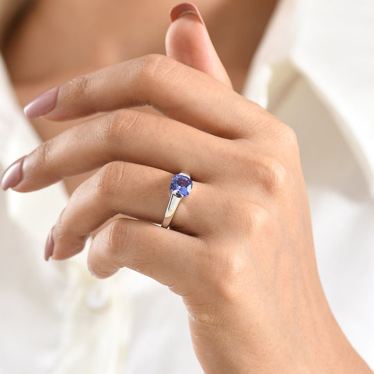 D'Joy Sehr Seltener Tansanit Ring 925 Silber Rhodiniert (Größe 17.00) ca. 1.86 ct
