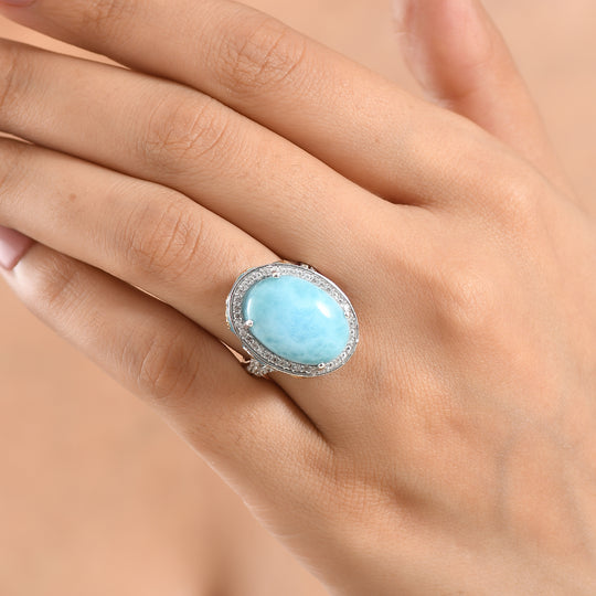 D'Joy Larimar, Weißer Zirkon Ring 925 Silber Rhodiniert und 750 Gelbgold Vermeil (Größe 18.00) ca. 14,73 ct